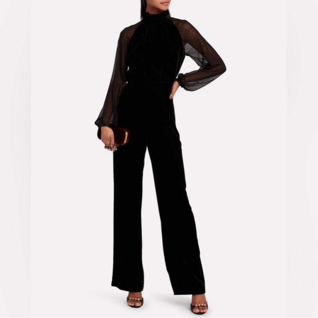Intermix Stella Velvet High Neck Jumpsuit Size 4 Silk Blend